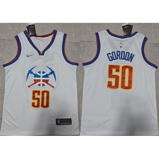 Men Denver Nuggets 50 Aaron Gordon White Earned Edition Stitched Basketball Jersey Men Denver Nuggets 50 Aaron Gordon White Earned Edition Stitched Basketball Jersey
