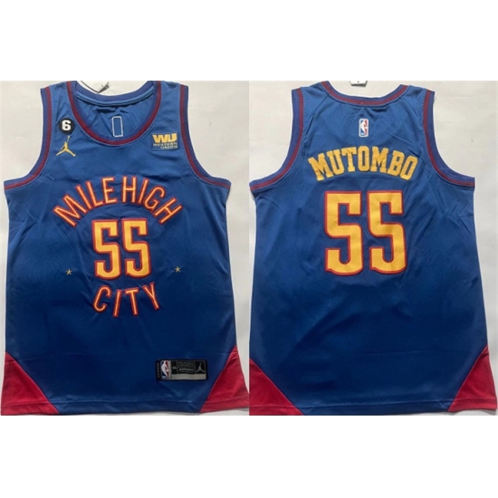 Men Denver Nuggets 55 Dikembe Mutombo Blue With NO 6 Patch Stitched Jersey Men Denver Nuggets 55 Dikembe Mutombo Blue With NO 6 Patch Stitched Jersey