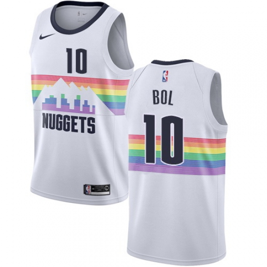 Men Nike Denver Nuggets 10 Bol Bol White NBA Swingman City Edition 2018 19 Jersey Men Nike Denver Nuggets 10 Bol Bol White NBA Swingman City Edition 2018 19 Jersey