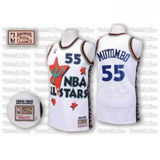 Mens Adidas Denver Nuggets 55 Dikembe Mutombo Authentic White 1995 All Star Throwback NBA Jersey Mens Adidas Denver Nuggets 55 Dikembe Mutombo Authentic White 1995 All Star Throwback NBA Jersey