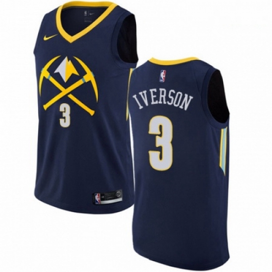 Mens Nike Denver Nuggets 3 Allen Iverson Swingman Navy Blue NBA Jersey City Edition Mens Nike Denver Nuggets 3 Allen Iverson Swingman Navy Blue NBA Jersey City Edition