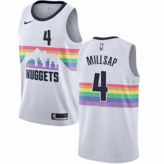 Mens Nike Denver Nuggets 4 Paul Millsap Swingman White NBA Jersey City Edition Mens Nike Denver Nuggets 4 Paul Millsap Swingman White NBA Jersey City Edition
