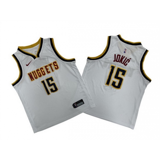 Youth Denver Nuggets 15 Nikola Jokic White Stitched Basketball Jersey Youth Denver Nuggets 15 Nikola Jokic White Stitched Basketball Jersey