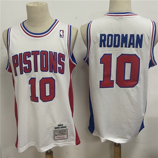 Men Detroit Pistons 10 Dennis Rodman White 1988 89 Hardwood Classics Jersey Men Detroit Pistons 10 Dennis Rodman White 1988 89 Hardwood Classics Jersey