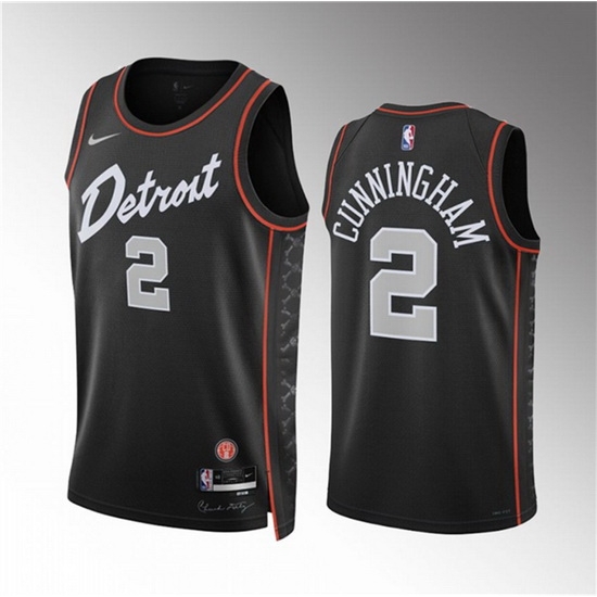 Men Detroit Pistons 2 Cade Cunningham Black 2023 24 City Edition Stitched Basketball Jersey Men Detroit Pistons 2 Cade Cunningham Black 2023 24 City Edition Stitched Basketball Jersey