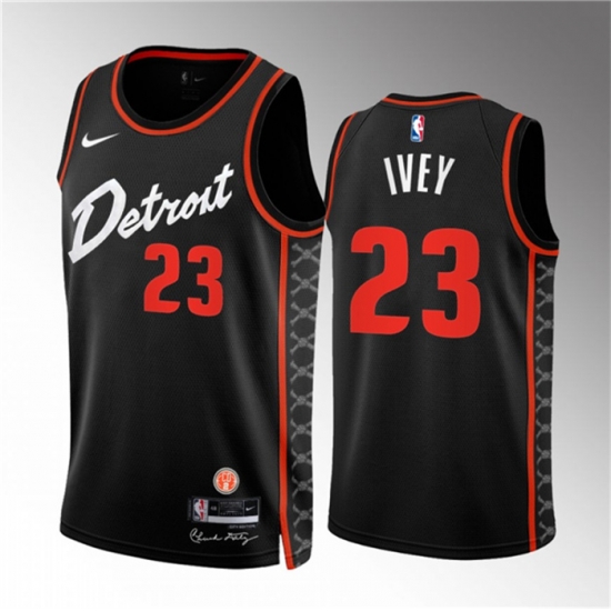 Men Detroit Pistons 23 Jaden Ivey Black 2023 24 City Edition Stitched Basketball Jersey Men Detroit Pistons 23 Jaden Ivey Black 2023 24 City Edition Stitched Basketball Jersey