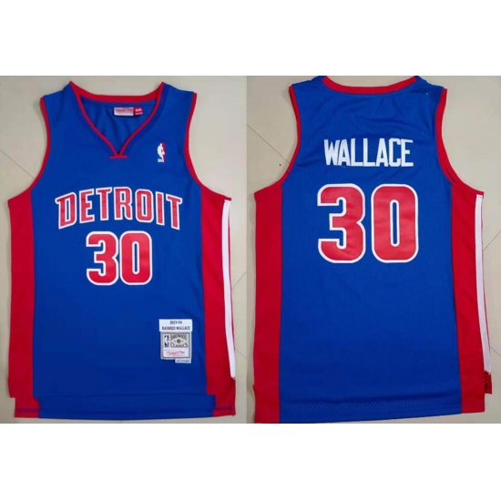 Men Detroit Pistons Rasheed Wallace #30 Blue Hardwood Classic Mitchell Ness Jersey Men Detroit Pistons Rasheed Wallace #30 Blue Hardwood Classic Mitchell Ness Jersey