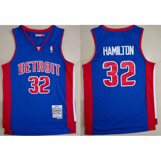Men Detroit Pistons Richard Hamilton #32 Blue Hardwood Classic Mitchell Ness Jersey Men Detroit Pistons Richard Hamilton #32 Blue Hardwood Classic Mitchell Ness Jersey