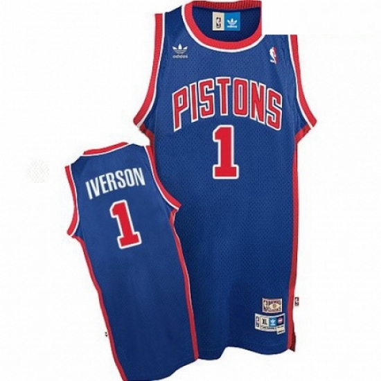 Mens Adidas Detroit Pistons 1 Allen Iverson Swingman Blue Throwback NBA Jersey Mens Adidas Detroit Pistons 1 Allen Iverson Swingman Blue Throwback NBA Jersey