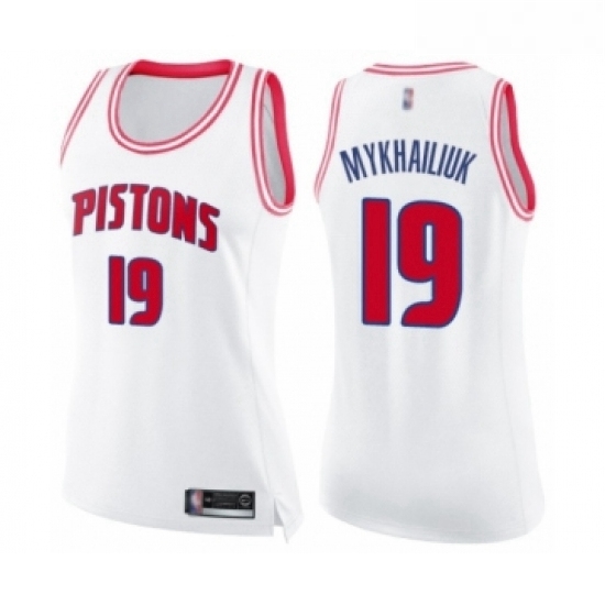 Womens Detroit Pistons 19 Sviatoslav Mykhailiuk Swingman Whit Pink Fashion Basketball Jersey Womens Detroit Pistons 19 Sviatoslav Mykhailiuk Swingman Whit Pink Fashion Basketball Jersey