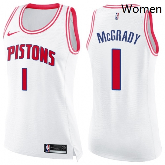 Womens Nike Detroit Pistons 1 Tracy McGrady Swingman WhitePink Fashion NBA Jersey Womens Nike Detroit Pistons 1 Tracy McGrady Swingman WhitePink Fashion NBA Jersey
