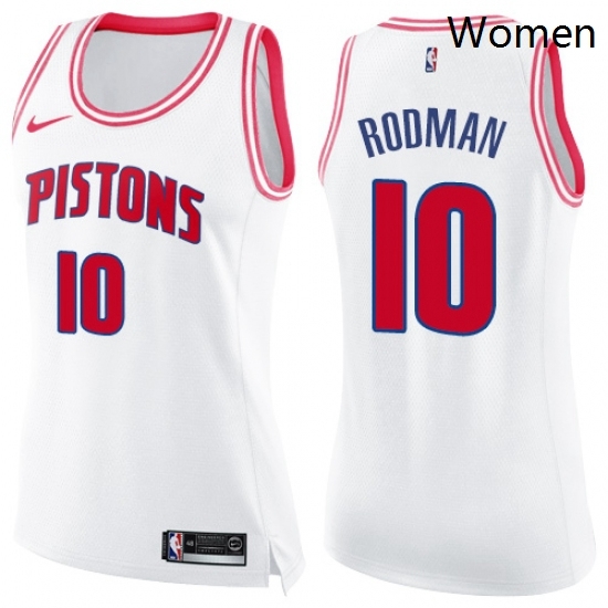 Womens Nike Detroit Pistons 10 Dennis Rodman Swingman WhitePink Fashion NBA Jersey Womens Nike Detroit Pistons 10 Dennis Rodman Swingman WhitePink Fashion NBA Jersey