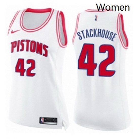 Womens Nike Detroit Pistons 42 Jerry Stackhouse Swingman WhitePink Fashion NBA Jersey Womens Nike Detroit Pistons 42 Jerry Stackhouse Swingman WhitePink Fashion NBA Jersey
