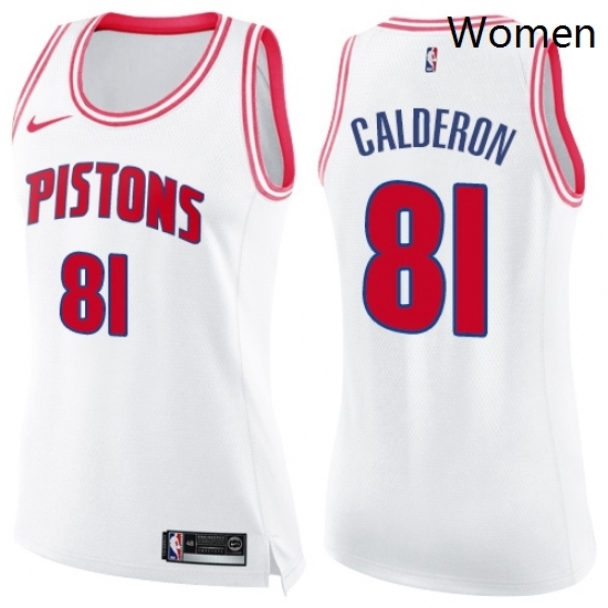 Womens Nike Detroit Pistons 81 Jose Calderon Swingman White Pink Fashion NBA Jersey Womens Nike Detroit Pistons 81 Jose Calderon Swingman White Pink Fashion NBA Jersey