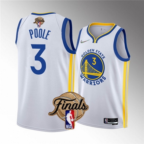 Men Golden State Warriors 3 Jordan Poole 2022 White NBA Finals Stitched Jersey Men Golden State Warriors 3 Jordan Poole 2022 White NBA Finals Stitched Jersey