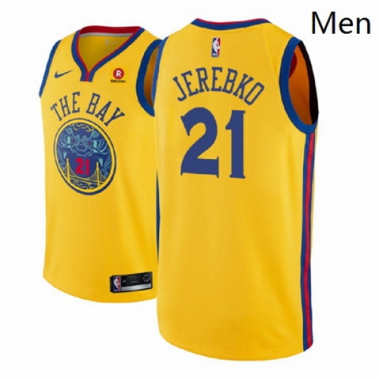 Men NBA 2018 19 Golden State Warriors 21 Jonas Jerebko City Edition Gold Jersey Men NBA 2018 19 Golden State Warriors 21 Jonas Jerebko City Edition Gold Jersey