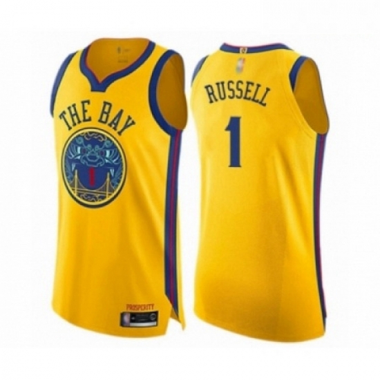 Mens Golden State Warriors 1 DAngelo Russell Authentic Gold Basketball Jersey City Edition Mens Golden State Warriors 1 DAngelo Russell Authentic Gold Basketball Jersey City Edition