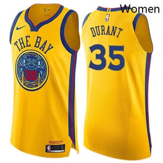 Womens Nike Golden State Warriors 35 Kevin Durant Swingman Gold NBA Jersey City Edition Womens Nike Golden State Warriors 35 Kevin Durant Swingman Gold NBA Jersey City Edition