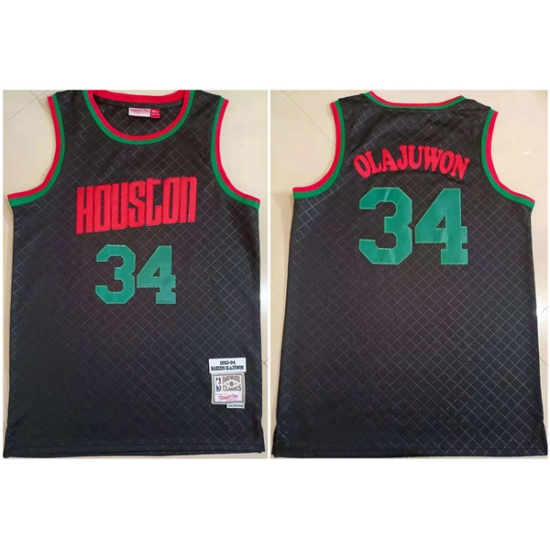 Men Houston Rockets 34 Hakeem Olajuwon Black 1993 94 Throwback Stitched Jersey Men Houston Rockets 34 Hakeem Olajuwon Black 1993 94 Throwback Stitched Jersey