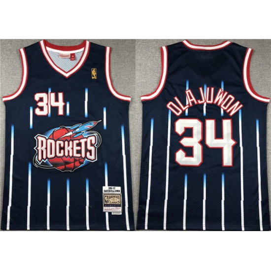 Men Houston Rockets 34 Hakeem Olajuwon Navy 1996 97 Mitchell 26 Ness Hardwood Classics Swingman Stitched Basketball Jersey Men Houston Rockets 34 Hakeem Olajuwon Navy 1996 97 Mitchell 26 Ness Hardwood Classics Swingman Stitched Basketball Jersey