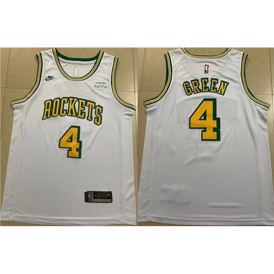 Men Houston Rockets 4 Jalen Green White Stitched Basketball Jersey Men Houston Rockets 4 Jalen Green White Stitched Basketball Jersey