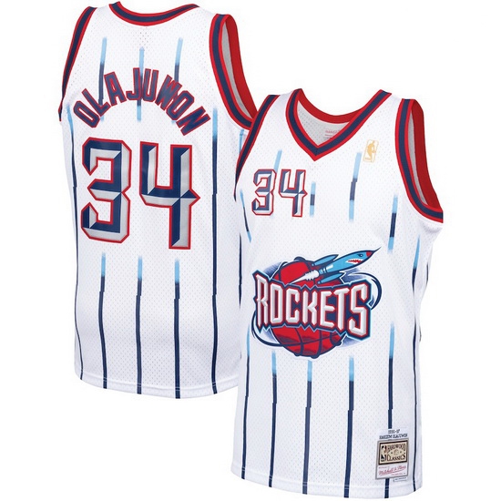 Men Houston Rockets Hakeem Olajuwon 34 White Mitchell Ness NBA Jersey Men Houston Rockets Hakeem Olajuwon 34 White Mitchell Ness NBA Jersey