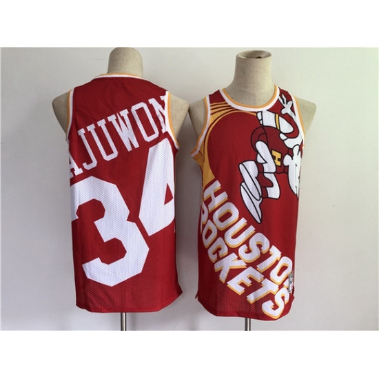 Men Men Houston Rockets 34 Hakeem Olajuwon Red Big Face Stitched Jersey Men Men Houston Rockets 34 Hakeem Olajuwon Red Big Face Stitched Jersey