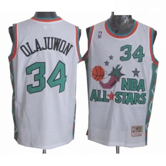 Mens Mitchell and Ness Houston Rockets 34 Hakeem Olajuwon Authentic White 1996 All Star Throwback NBA Jersey Mens Mitchell and Ness Houston Rockets 34 Hakeem Olajuwon Authentic White 1996 All Star Throwback NBA Jersey