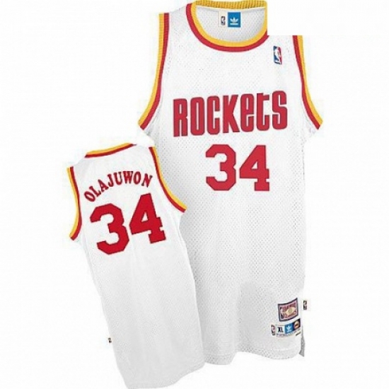 Mens Mitchell and Ness Houston Rockets 34 Hakeem Olajuwon Authentic White Throwback NBA Jersey Mens Mitchell and Ness Houston Rockets 34 Hakeem Olajuwon Authentic White Throwback NBA Jersey