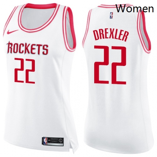Womens Nike Houston Rockets 22 Clyde Drexler Swingman WhitePink Fashion NBA Jersey Womens Nike Houston Rockets 22 Clyde Drexler Swingman WhitePink Fashion NBA Jersey