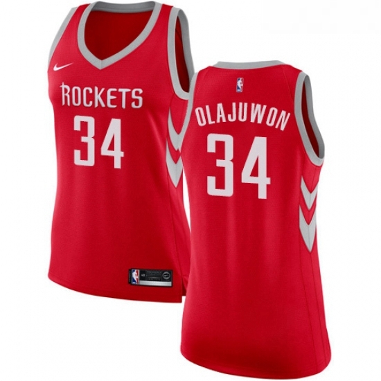 Womens Nike Houston Rockets 34 Hakeem Olajuwon Swingman Red Road NBA Jersey Icon Edition Womens Nike Houston Rockets 34 Hakeem Olajuwon Swingman Red Road NBA Jersey Icon Edition