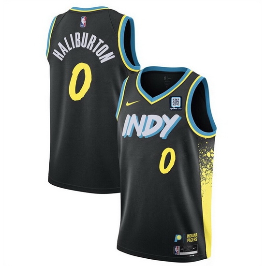 Men Indiana Pacers 0 Tyrese Haliburton Black 2023 24 City Edition Stitched Basketball Jersey Men Indiana Pacers 0 Tyrese Haliburton Black 2023 24 City Edition Stitched Basketball Jersey