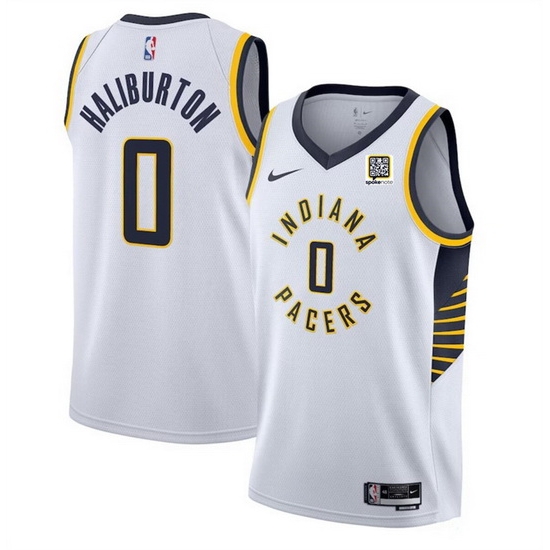 Men Indiana Pacers 0 Tyrese Haliburton White Association Edition Stitched Basketball Jersey Men Indiana Pacers 0 Tyrese Haliburton White Association Edition Stitched Basketball Jersey