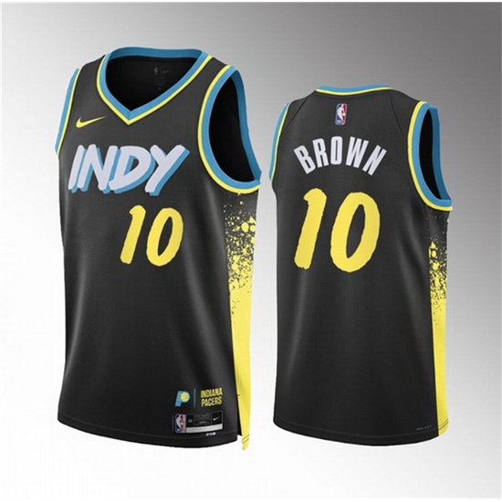 Men Indiana Pacers 10 Kendall Brown Black 2023 24 City Edition Stitched Basketball Jersey Men Indiana Pacers 10 Kendall Brown Black 2023 24 City Edition Stitched Basketball Jersey