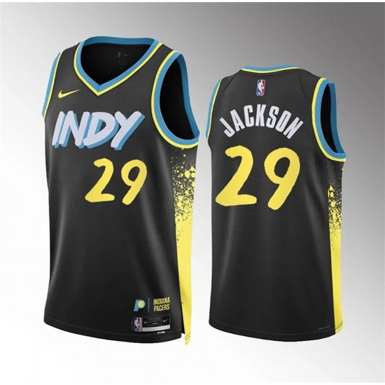 Men Indiana Pacers 29 Quenton Jackson Black 2023 24 City Edition Stitched Basketball Jersey Men Indiana Pacers 29 Quenton Jackson Black 2023 24 City Edition Stitched Basketball Jersey