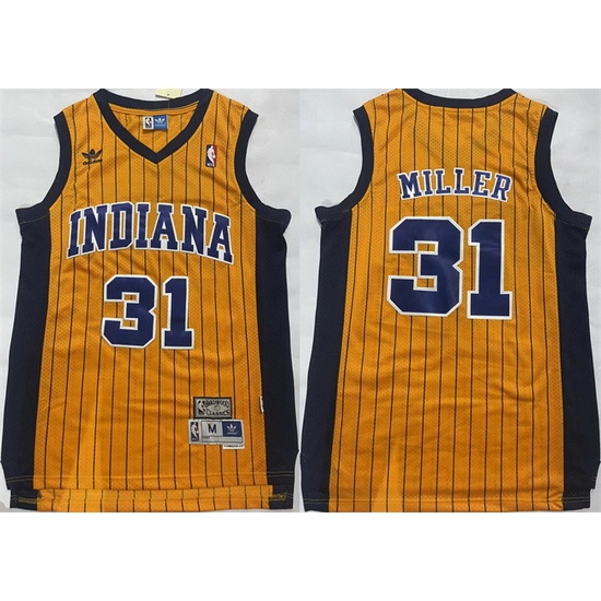 Men Indiana Pacers 31 Reggie Miller Yellow Throwback Stitched Jersey Men Indiana Pacers 31 Reggie Miller Yellow Throwback Stitched Jersey