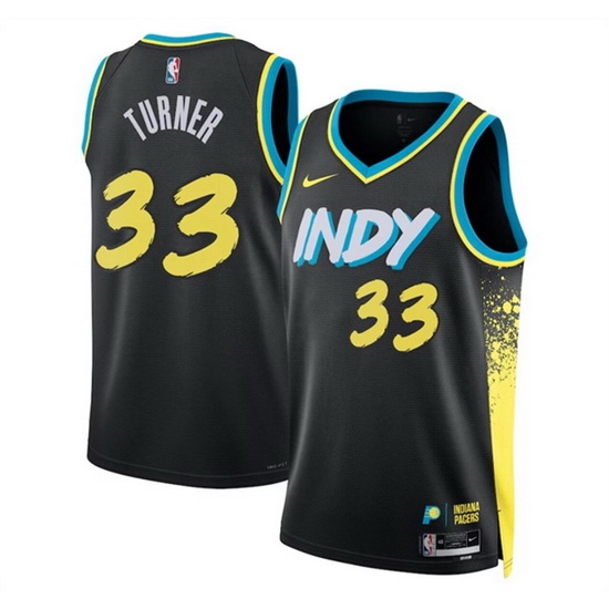 Men Indiana Pacers 33 Myles Turner Black 2023 24 City Edition Stitched Basketball Jersey Men Indiana Pacers 33 Myles Turner Black 2023 24 City Edition Stitched Basketball Jersey