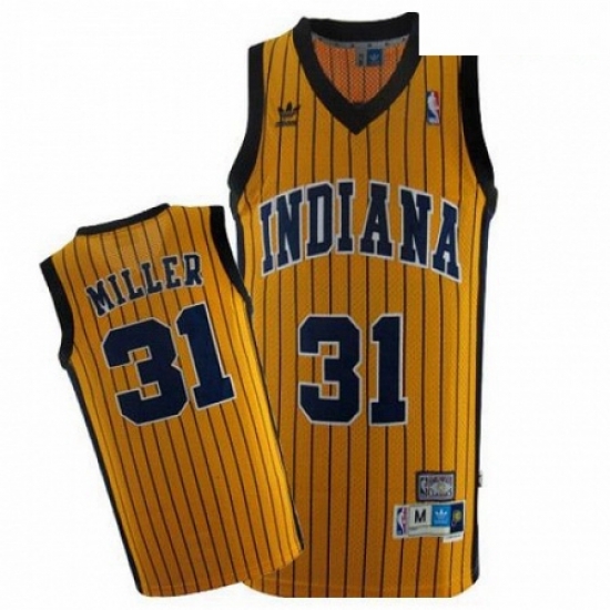 Mens Mitchell and Ness Indiana Pacers 31 Reggie Miller Authentic Gold Throwback NBA Jersey Mens Mitchell and Ness Indiana Pacers 31 Reggie Miller Authentic Gold Throwback NBA Jersey
