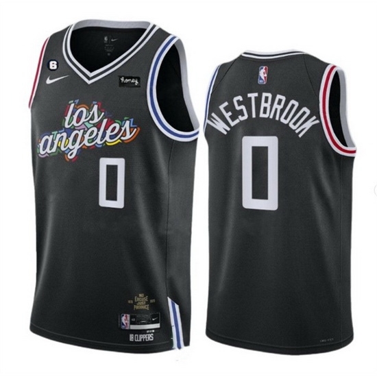 Men Los Angeles Clippers 0 Russell Westbrook Black 2022 23 City Edition With NO 6 Patch Stitched Jersey Men Los Angeles Clippers 0 Russell Westbrook Black 2022 23 City Edition With NO 6 Patch Stitched Jersey