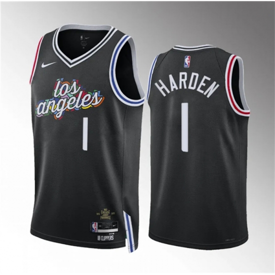Men Los Angeles Clippers 1 James Harden Black 2022 23 City Edition Stitched Jersey Men Los Angeles Clippers 1 James Harden Black 2022 23 City Edition Stitched Jersey