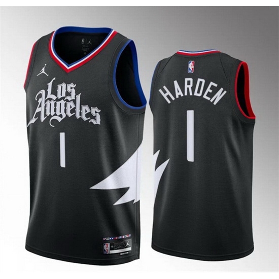 Men Los Angeles Clippers 1 James Harden Black Statement Edition Stitched Jersey II Men Los Angeles Clippers 1 James Harden Black Statement Edition Stitched Jersey II