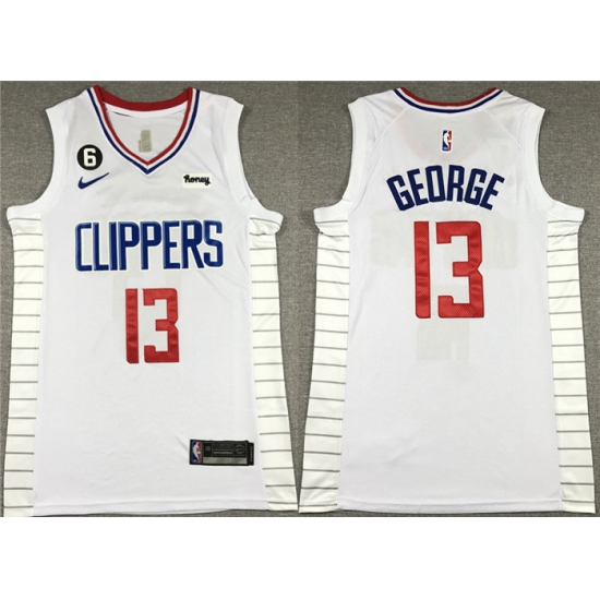 Men Los Angeles Clippers 13 Paul George White With NO 6 Patch Stitched Jersey Men Los Angeles Clippers 13 Paul George White With NO 6 Patch Stitched Jersey