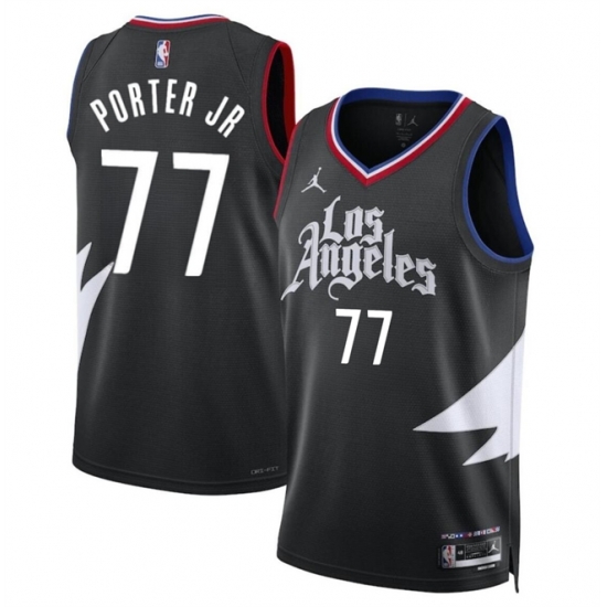 Men Los Angeles Clippers 77 Kevin Porter Jr Black Statement Edition Stitched Jersey