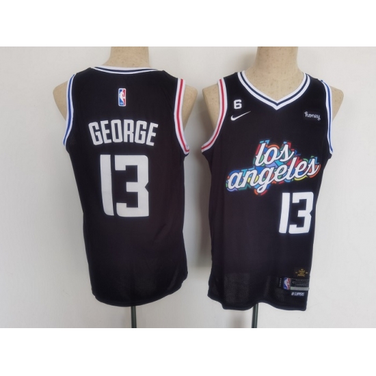 Youth Los Angeles Clippers 13 Paul George 2022 23 Black With No 6 Patch City Edition Stitched Basketball Jersey Youth Los Angeles Clippers 13 Paul George 2022 23 Black With No 6 Patch City Edition Stitched Basketball Jersey