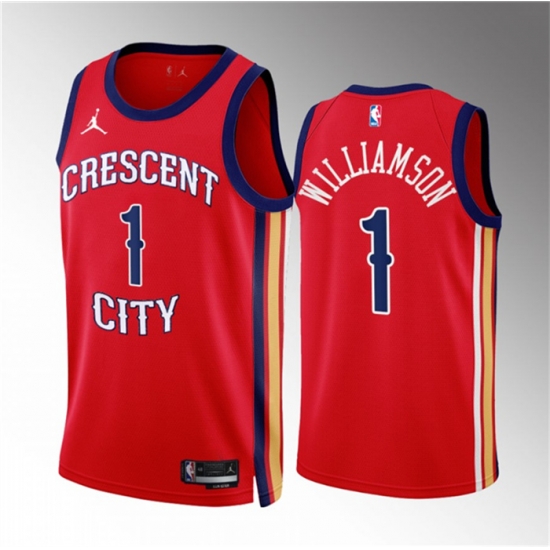 Men New Orleans Pelicans 1 Zion Williamson Red 2022 23 Statement Edition Stitched Basketball Jersey Men New Orleans Pelicans 1 Zion Williamson Red 2022 23 Statement Edition Stitched Basketball Jersey