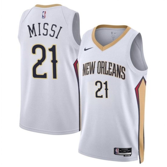 Men New Orleans Pelicans 21 Yves Missi White 2024 Draft Association Edition Stitched Basketball Jersey Men New Orleans Pelicans 21 Yves Missi White 2024 Draft Association Edition Stitched Basketball Jersey