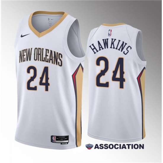 Men New Orleans Pelicans 24 Jordan Hawkins White 2023 Draft Association Edition Stitched Basketball Jersey Men New Orleans Pelicans 24 Jordan Hawkins White 2023 Draft Association Edition Stitched Basketball Jersey