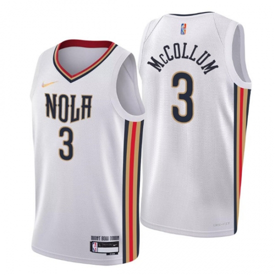 Men New Orleans Pelicans 3 C J McCollum 2021 22 White City Edition 75th Anniversary Stitched Jerse Men New Orleans Pelicans 3 C J McCollum 2021 22 White City Edition 75th Anniversary Stitched Jerse