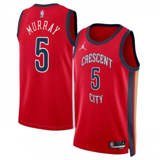 Men New Orleans Pelicans 5 Dejounte Murray Red Statement Edition Stitched Basketball Jersey Men New Orleans Pelicans 5 Dejounte Murray Red Statement Edition Stitched Basketball Jersey