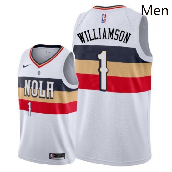 Mens Nike New Orleans Pelicans 1 Zion Williamson White NBA Swingman Earned Edition Jersey Mens Nike New Orleans Pelicans 1 Zion Williamson White NBA Swingman Earned Edition Jersey